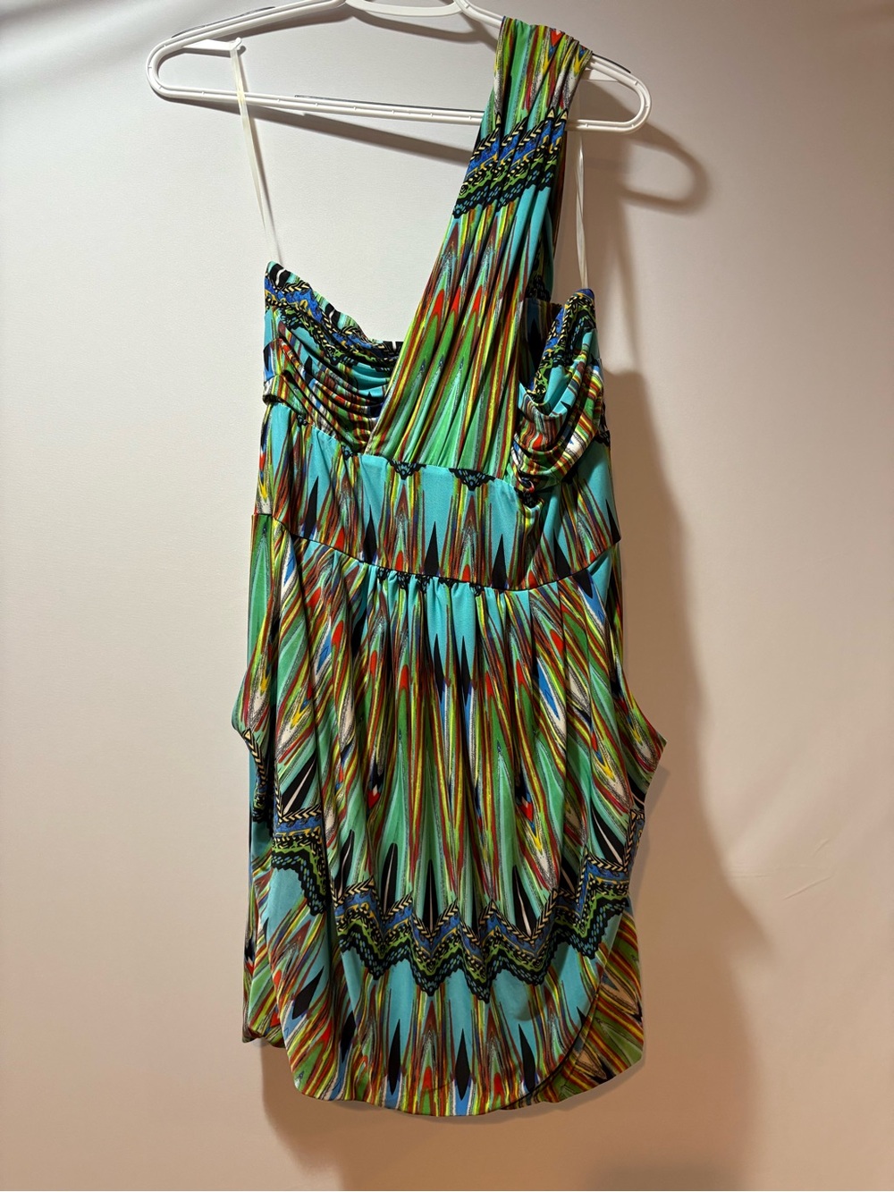 Tbags Los Angeles One-Shoulder Multicolor Dress Aqua, Green & Orange